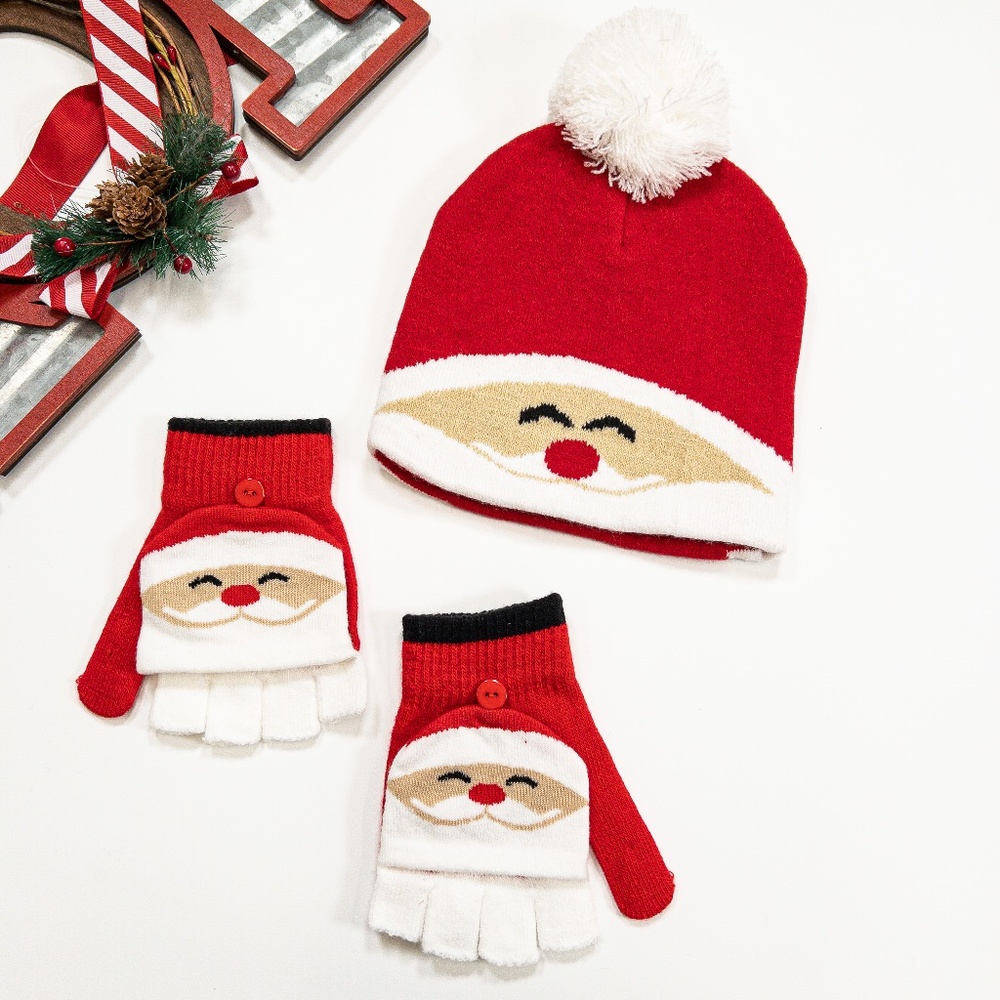 Kid's Santa Cold Weather Beanie and Glove Set/ 2PC